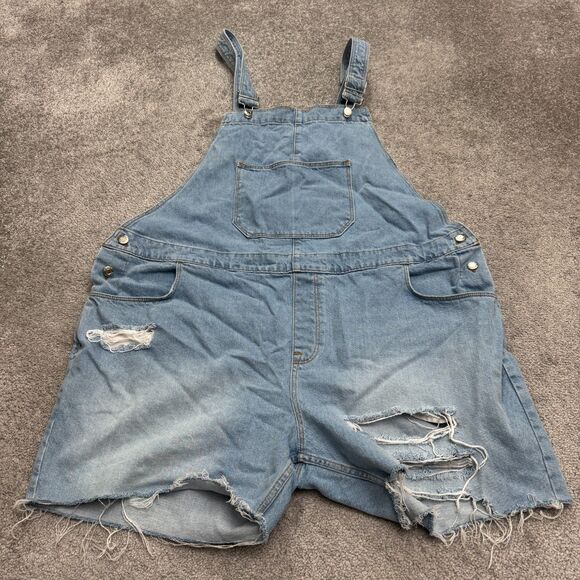 Asos Design Bib Overalls Shorts Womens 4XL Blue Distressed Casual Streetwear - Picture 1 of 12